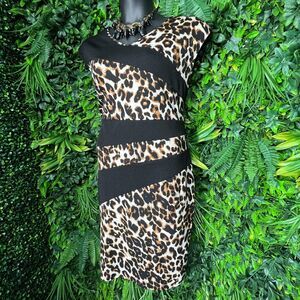 Women‎ Dress Plus 3XL Black Leopard V Neck Sheath Stretch Fitted Spin 0976